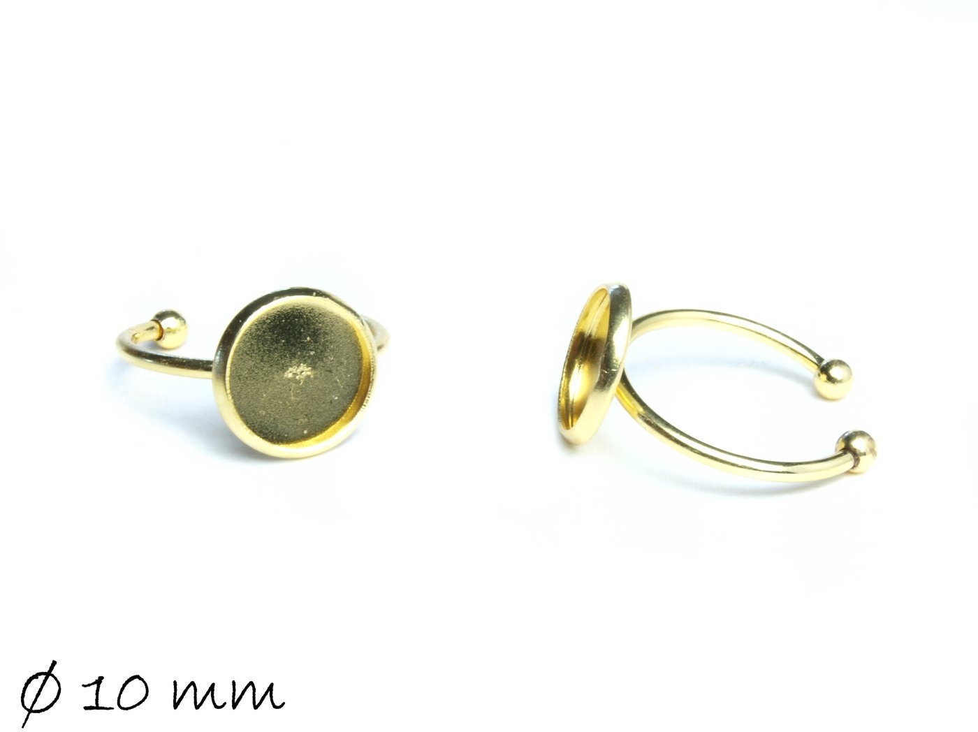 2 Stück Edelstahl Ringrohlinge, 17 mm gold mit 10 mm Cabochonfassung