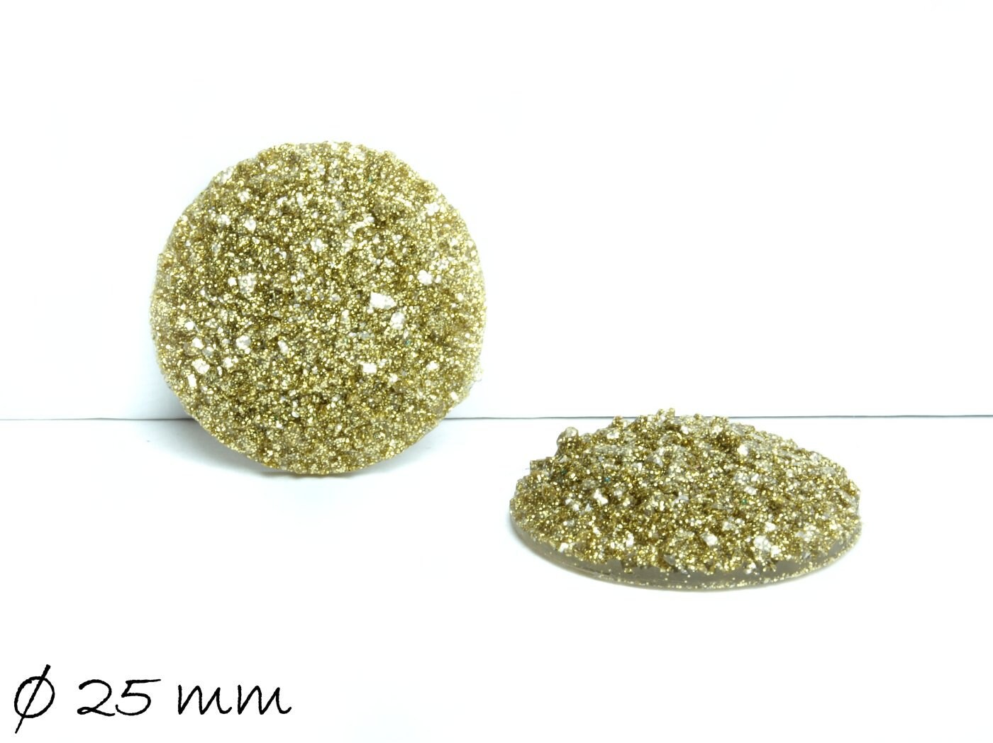 2 Stück Resin Cabochons, rund, Druzy-Imitat 25 mm, gold