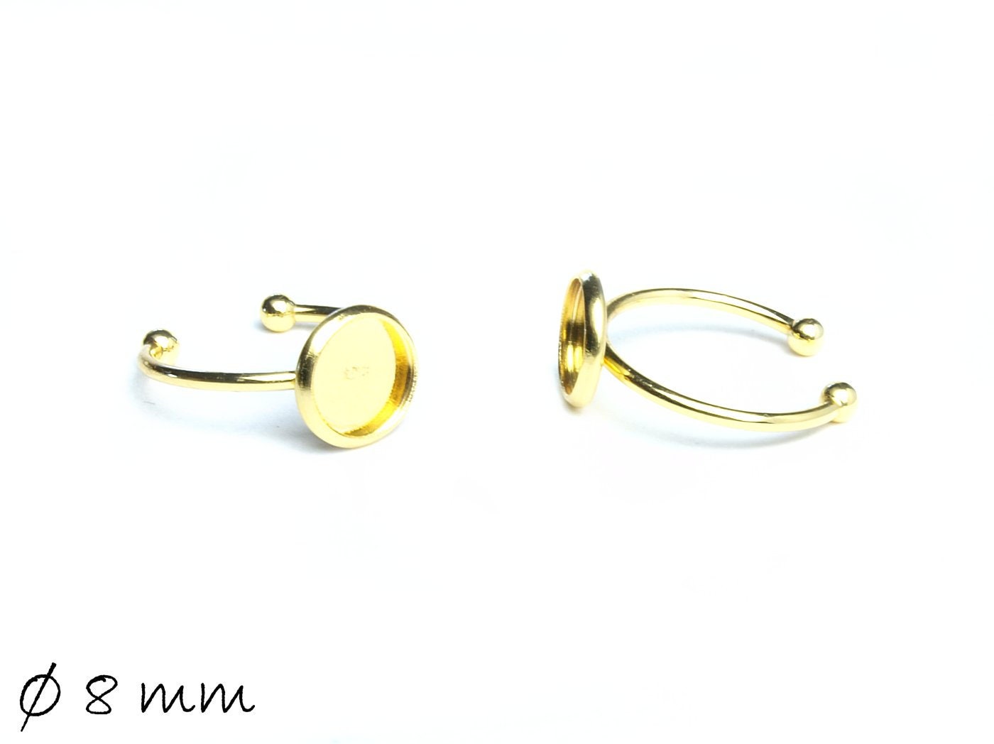 2 Stück Edelstahl Ringrohlinge, 17 mm gold mit 8 mm Cabochonfassung
