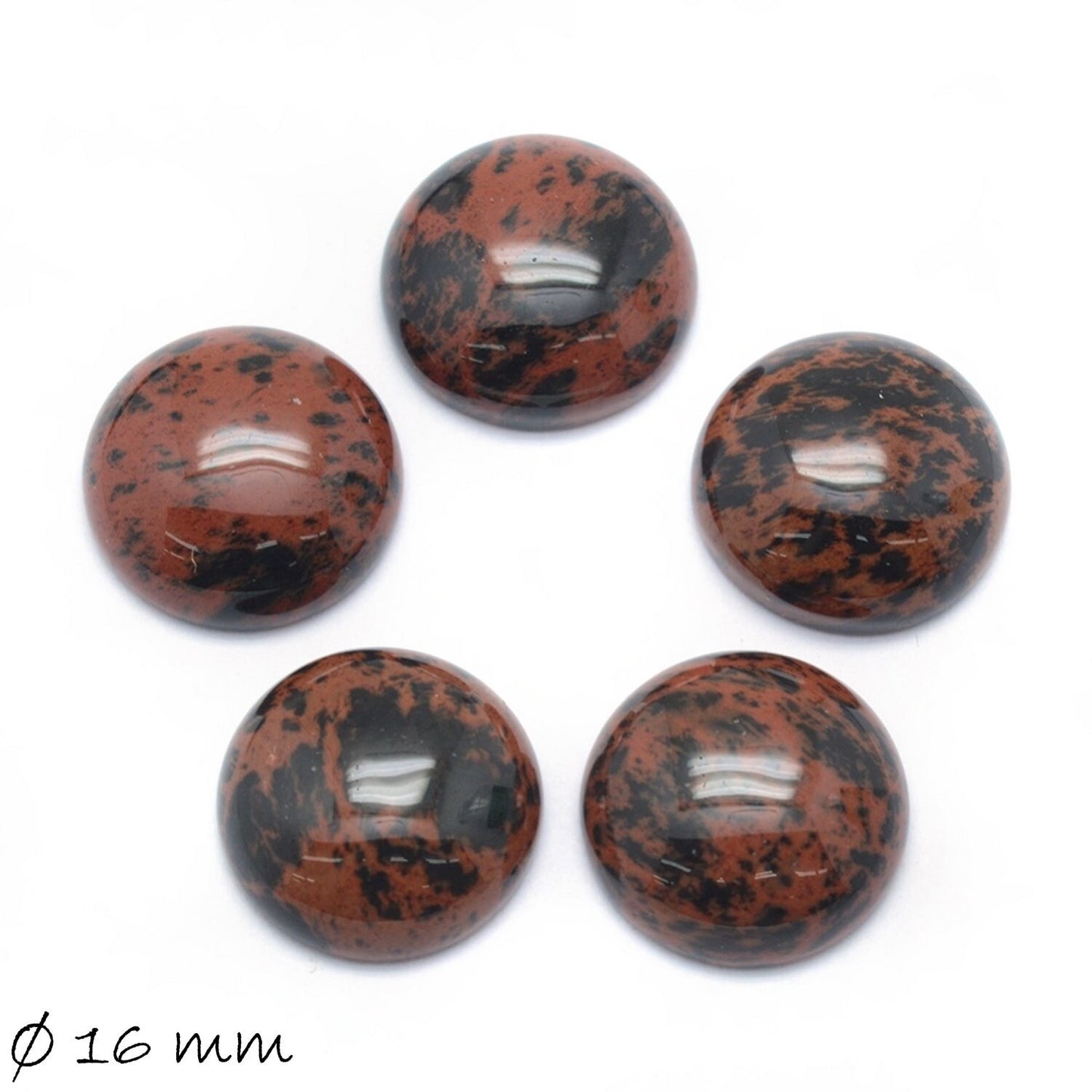 2 Stück Edelstein Cabochons, Mahagoni Obsidian, 16 mm