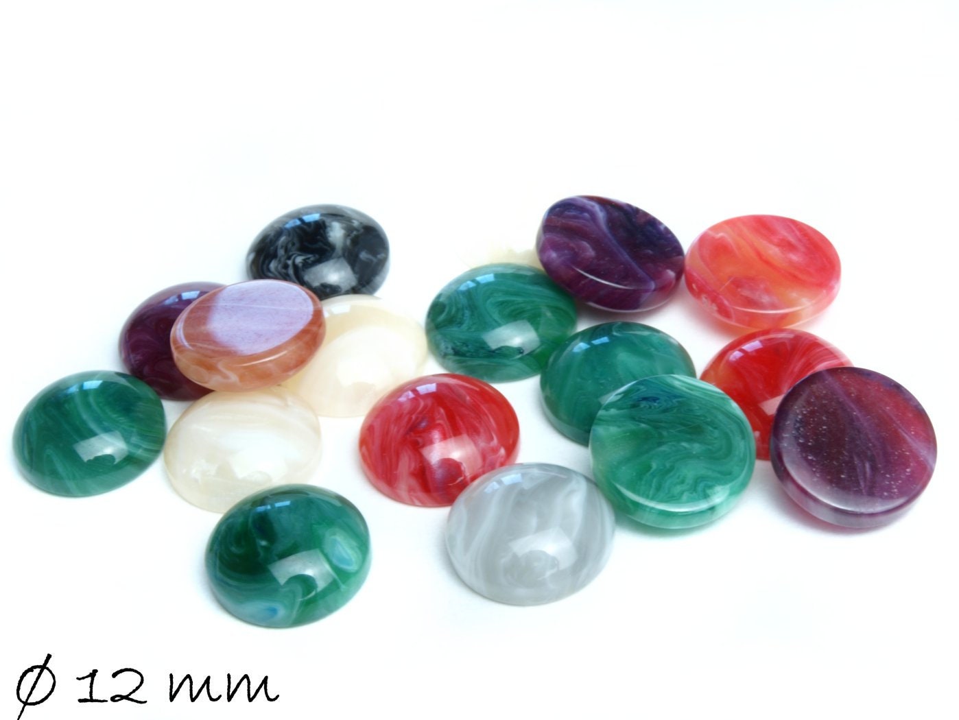 10 Stück Resin Cabochons, Achat-Imitat 12 mm Mix