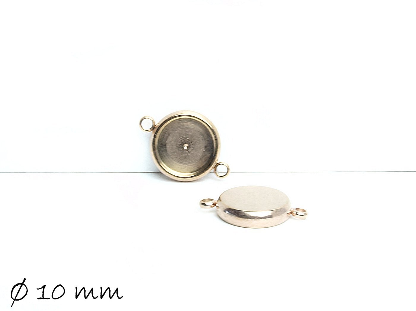 2 Stück Massive Verbinder mit Fassung für Cabochons, Doppelöse, Edelstahl, Rosegold, 10 mm