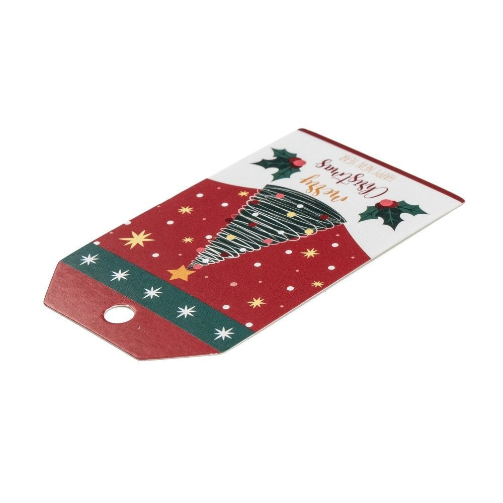 25 Rechteckige Weihnachtskarten aus Kraftpapier mit Kordel (5 m), 7 x 4 x 0,03 cm