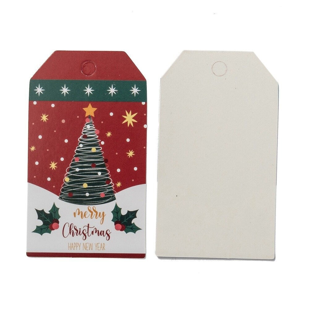25 Rechteckige Weihnachtskarten aus Kraftpapier mit Kordel (5 m), 7 x 4 x 0,03 cm