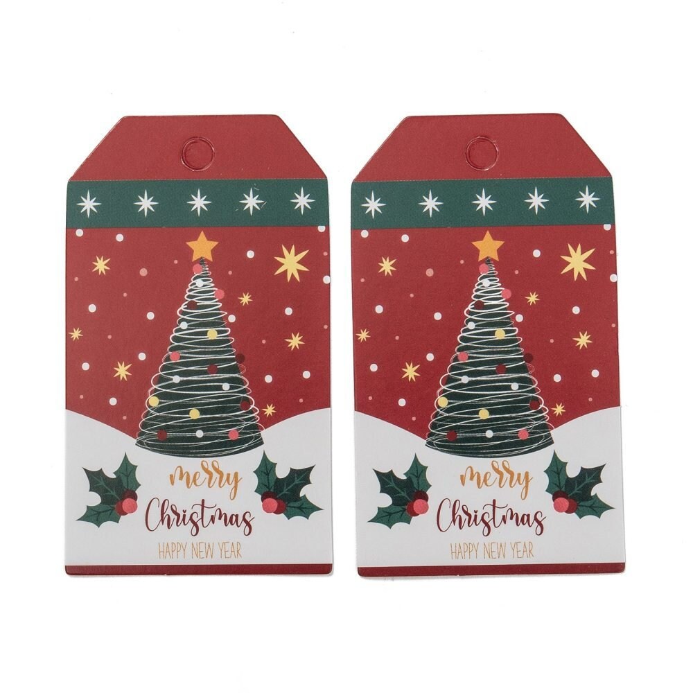 25 Rechteckige Weihnachtskarten aus Kraftpapier mit Kordel (5 m), 7 x 4 x 0,03 cm