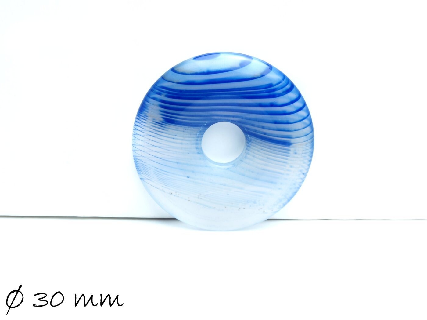 1 Stück Edelstein Donut Anhänger, Achat Ø 30 mm, blau-weiß