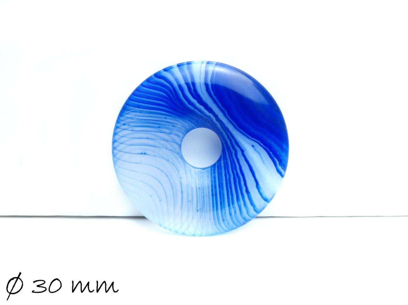 1 Stück Edelstein Donut Anhänger, Achat Ø 30 mm, blau-weiß