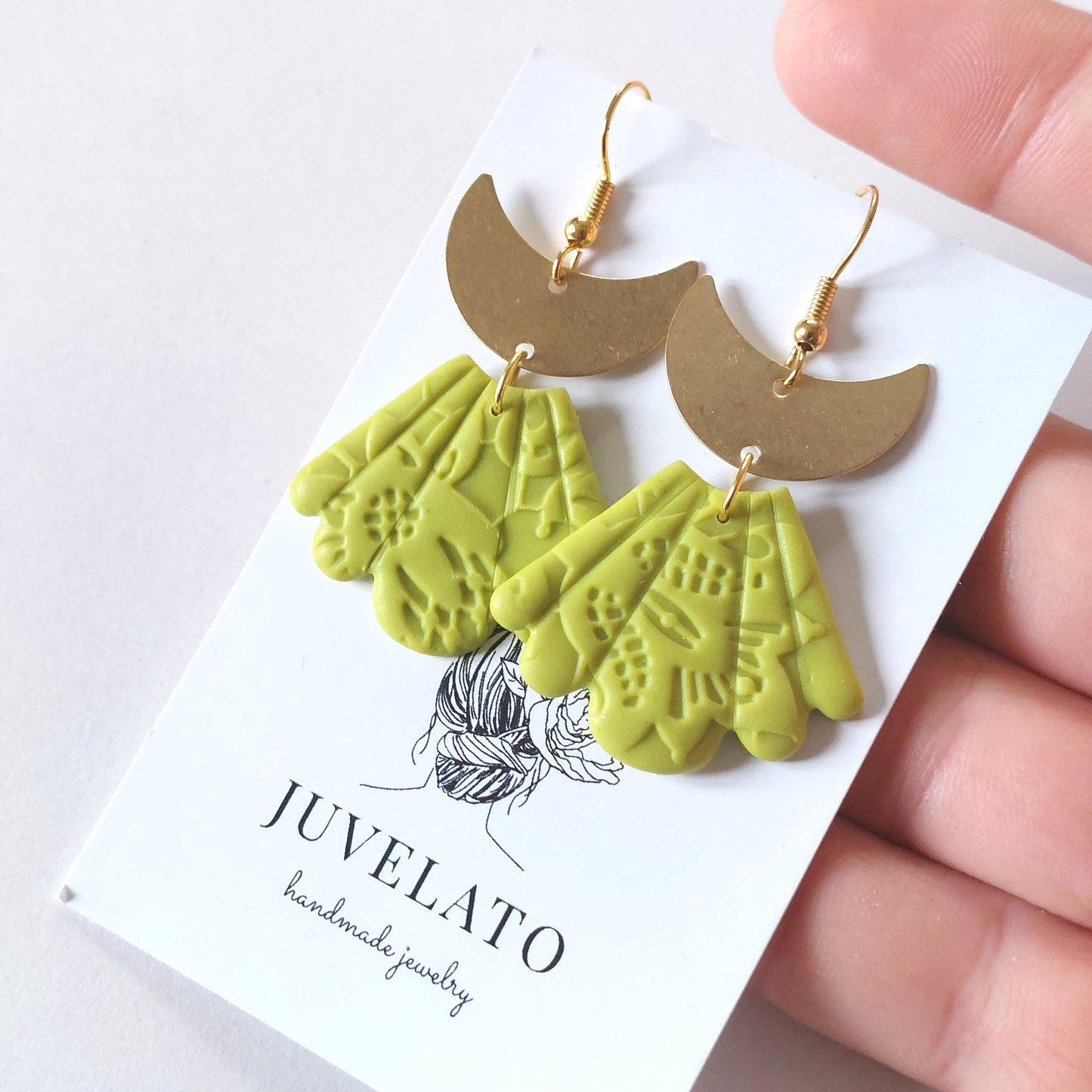 Statement Ohrringe Polymer Clay grün gold Blütenmuster nach Wahl