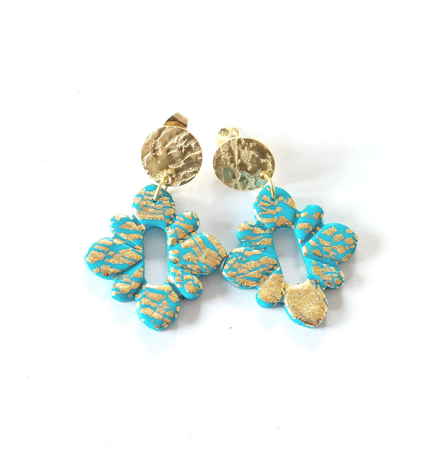 Statement Ohrringe Polymer Clay Blüten blau gold nach Wahl