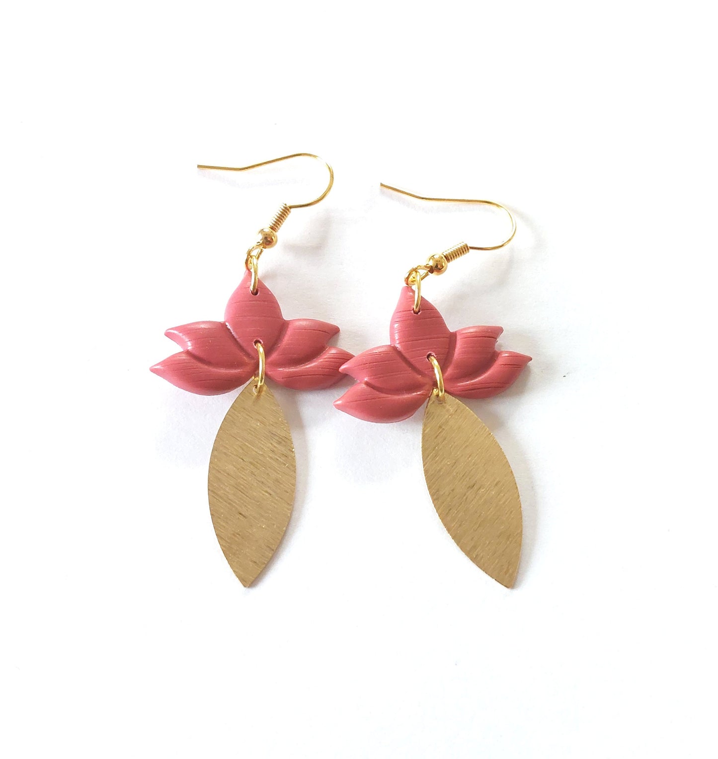 Statement Ohrringe Polymer Clay Blätter pink gold nach Wahl