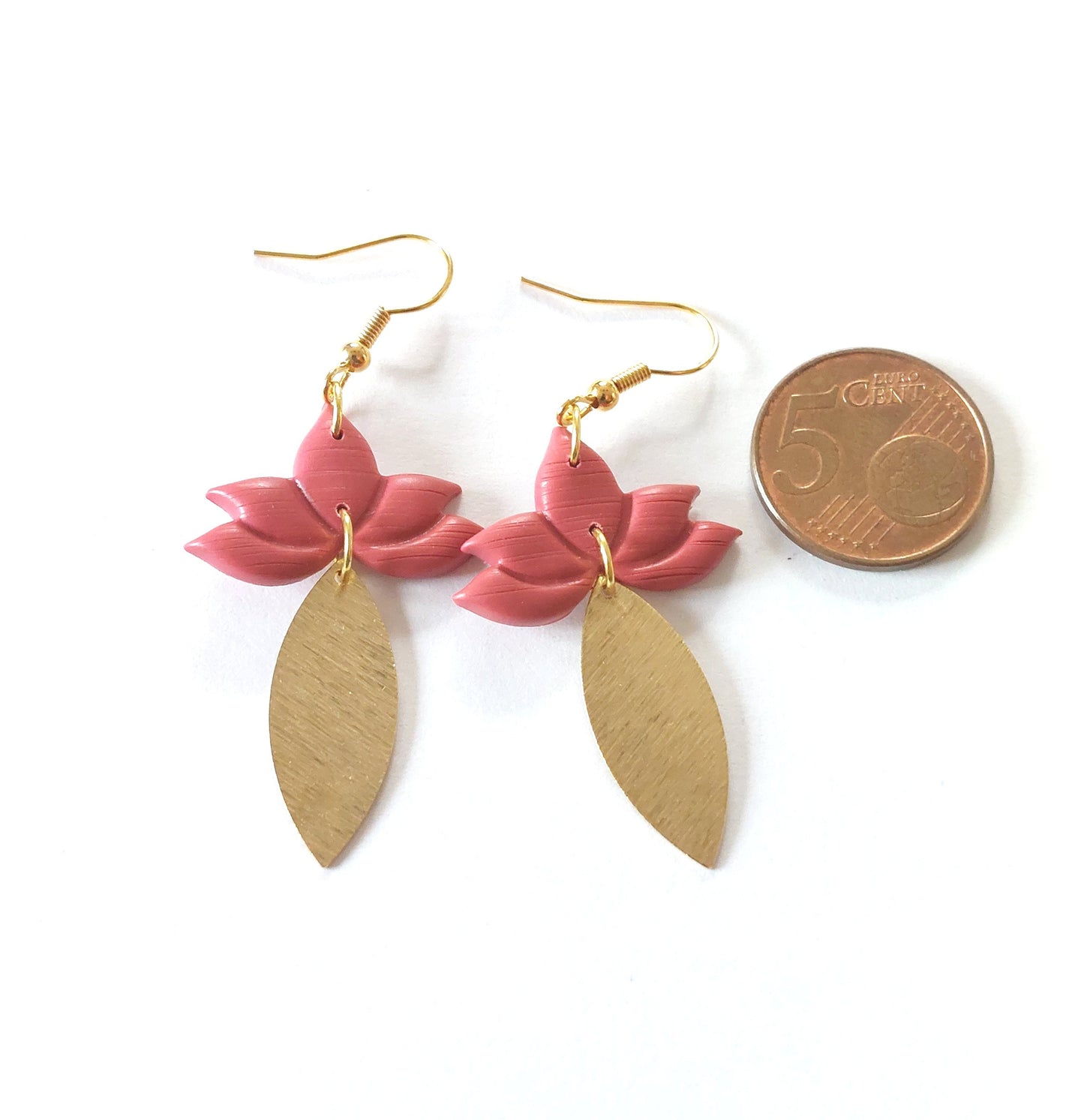 Statement Ohrringe Polymer Clay Blätter pink gold nach Wahl