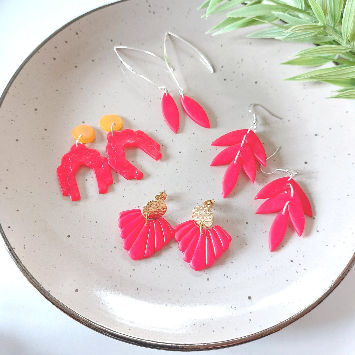 Statement Ohrringe Polymer Clay Blätter rot orange nach Wahl