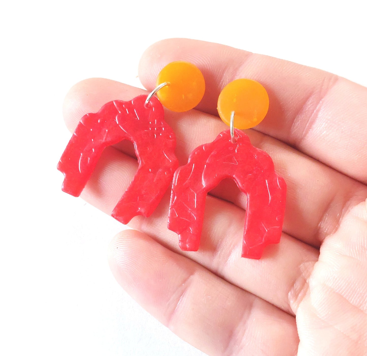 Statement Ohrringe Polymer Clay Blätter rot orange nach Wahl