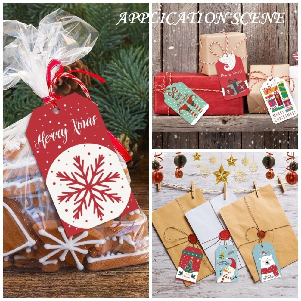 25 Rechteckige Weihnachtskarten aus Kraftpapier mit Kordel (5 m), 7 x 4 x 0,03 cm