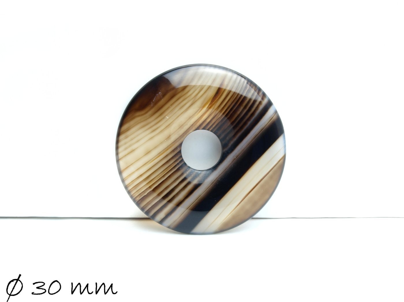 1 Stück Edelstein Donut Anhänger, Achat Ø 30 mm, braun-weiß