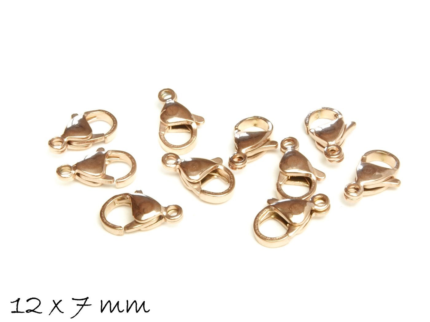 10 Stück Karabiner Verschlüsse aus Edelstahl, rosegold, 12 x 7 mm