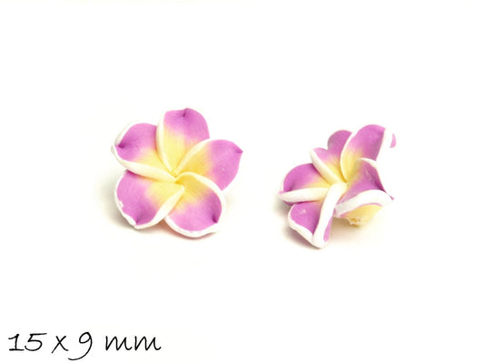 4 Stück Frangipani Blüten, Fimo Clay, pink-gelb 15 x 9 mm