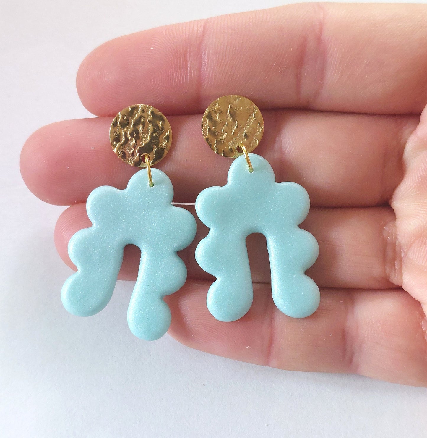 Statement Ohrringe Polymer Clay Blätter Bogen orientalisch blau hellblau nach Wahl