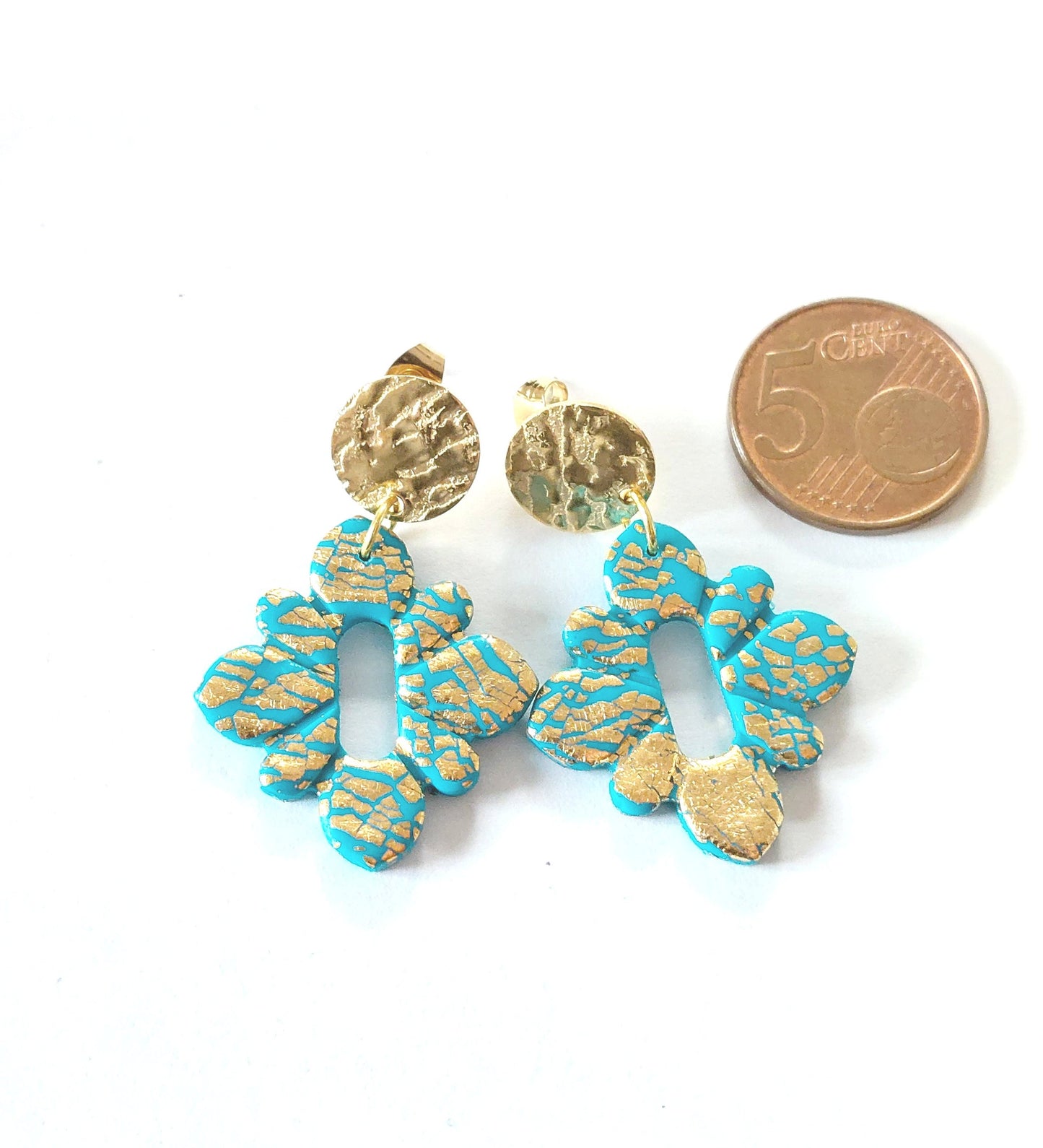 Statement Ohrringe Polymer Clay Blüten blau gold nach Wahl
