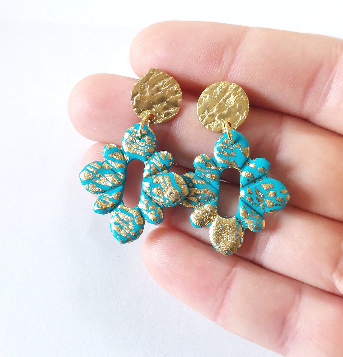 Statement Ohrringe Polymer Clay Blüten blau gold nach Wahl