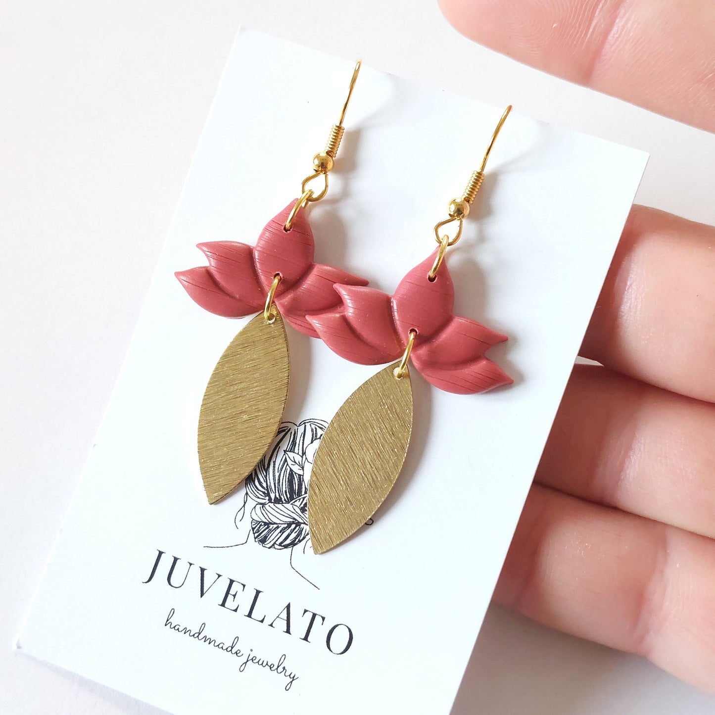 Statement Ohrringe Polymer Clay Blätter pink gold nach Wahl