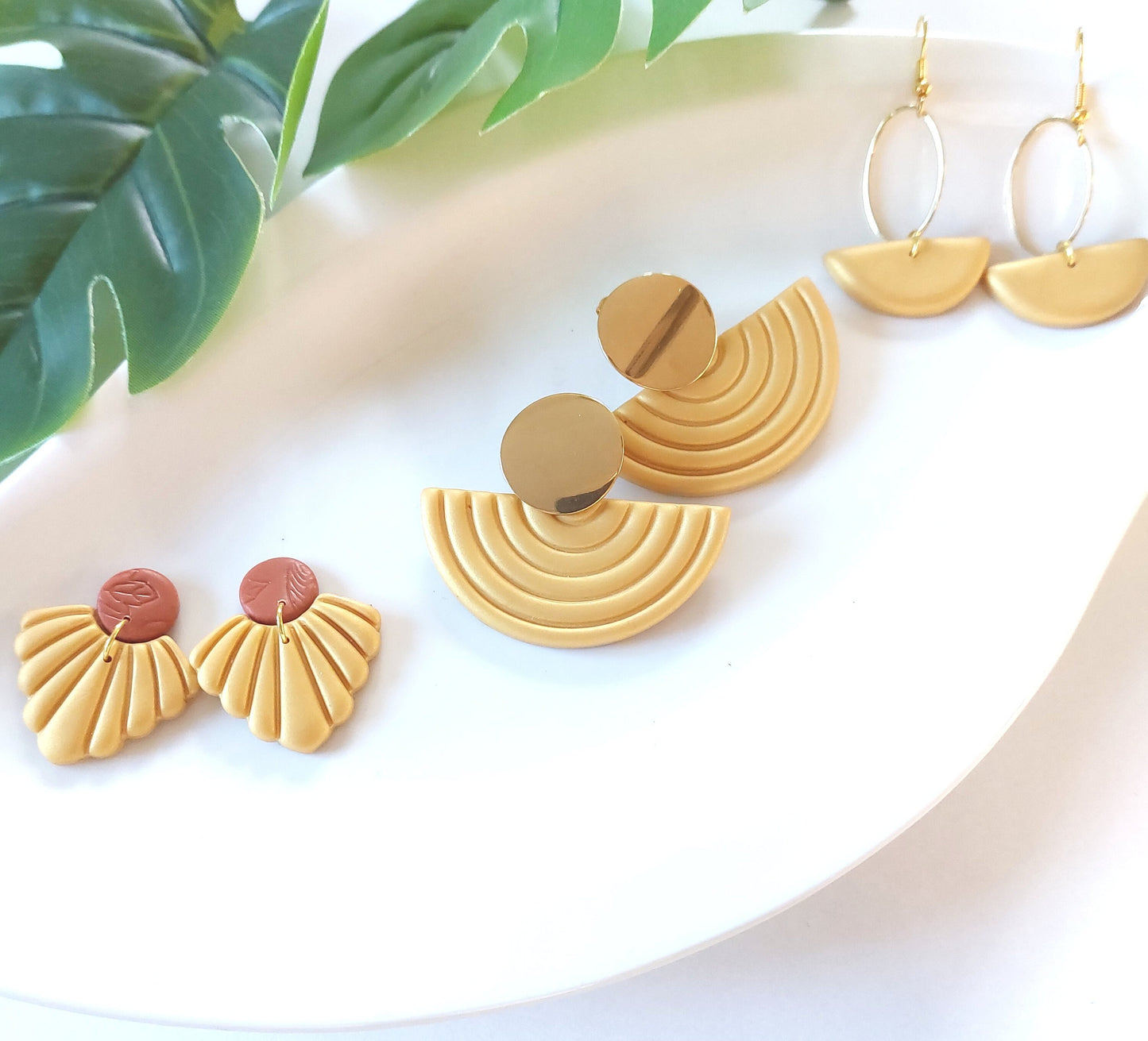 Statement Ohrringe Polymer Clay Muschel gold braun nach Wahl