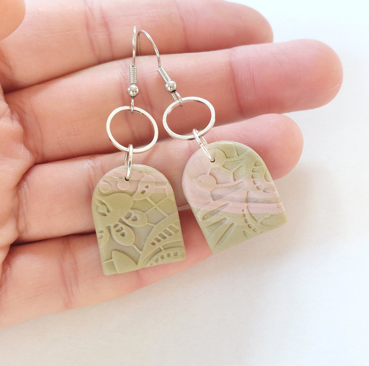 Statement Ohrringe Polymer Clay Blumen rosa olivgrün braun nach Wahl