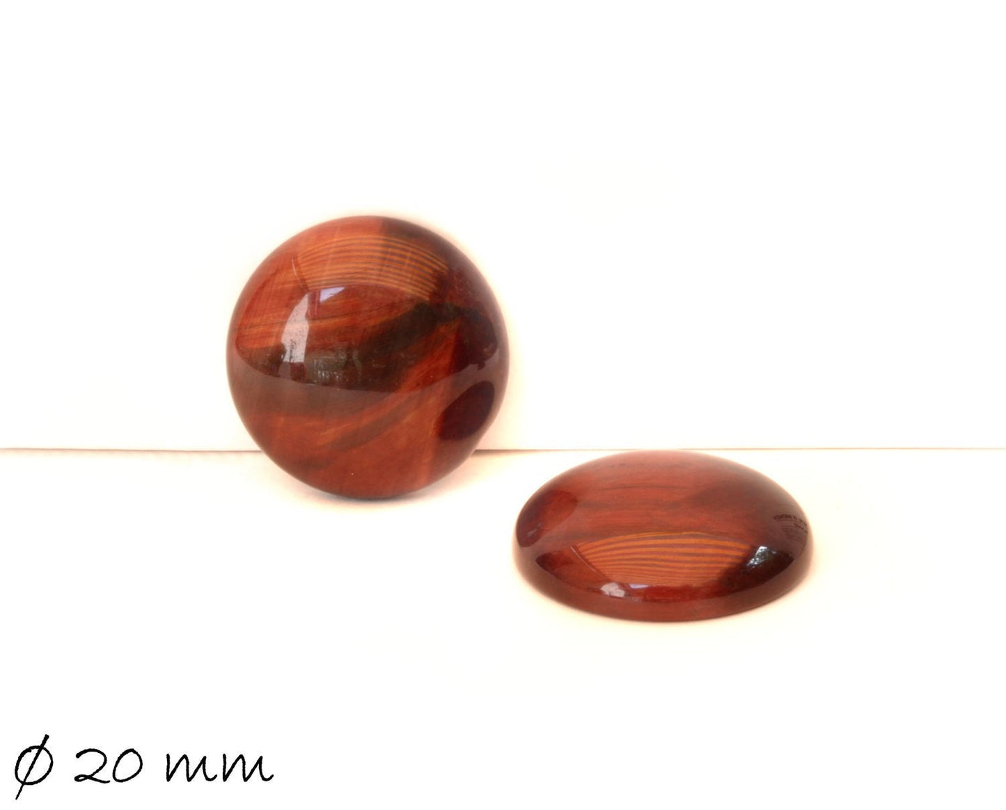 2 Stück Edelstein Cabochons, roter Tigerauge, Ø 20 mm
