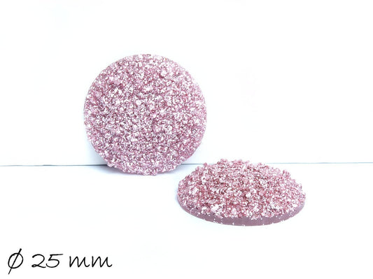 2 Stück Resin Cabochons, rund, Druzy-Imitat 25 mm, rosa-pink