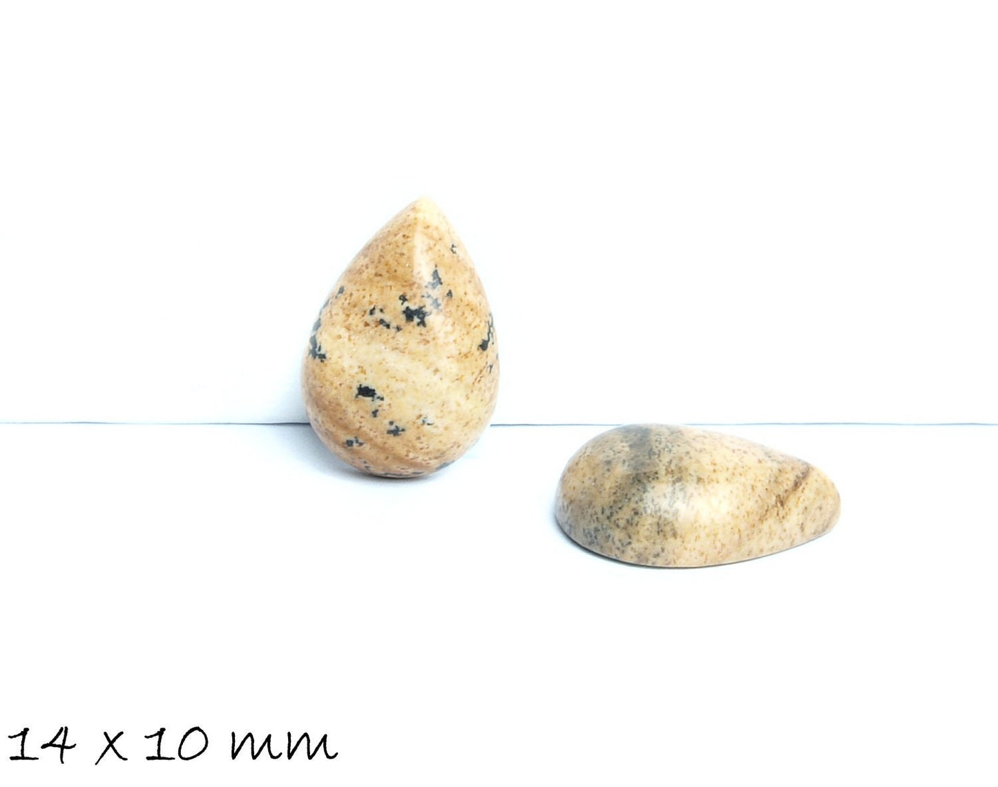 2 Stück Edelstein Tropfen-Cabochons, Picture Jasper, 14 x 10 mm