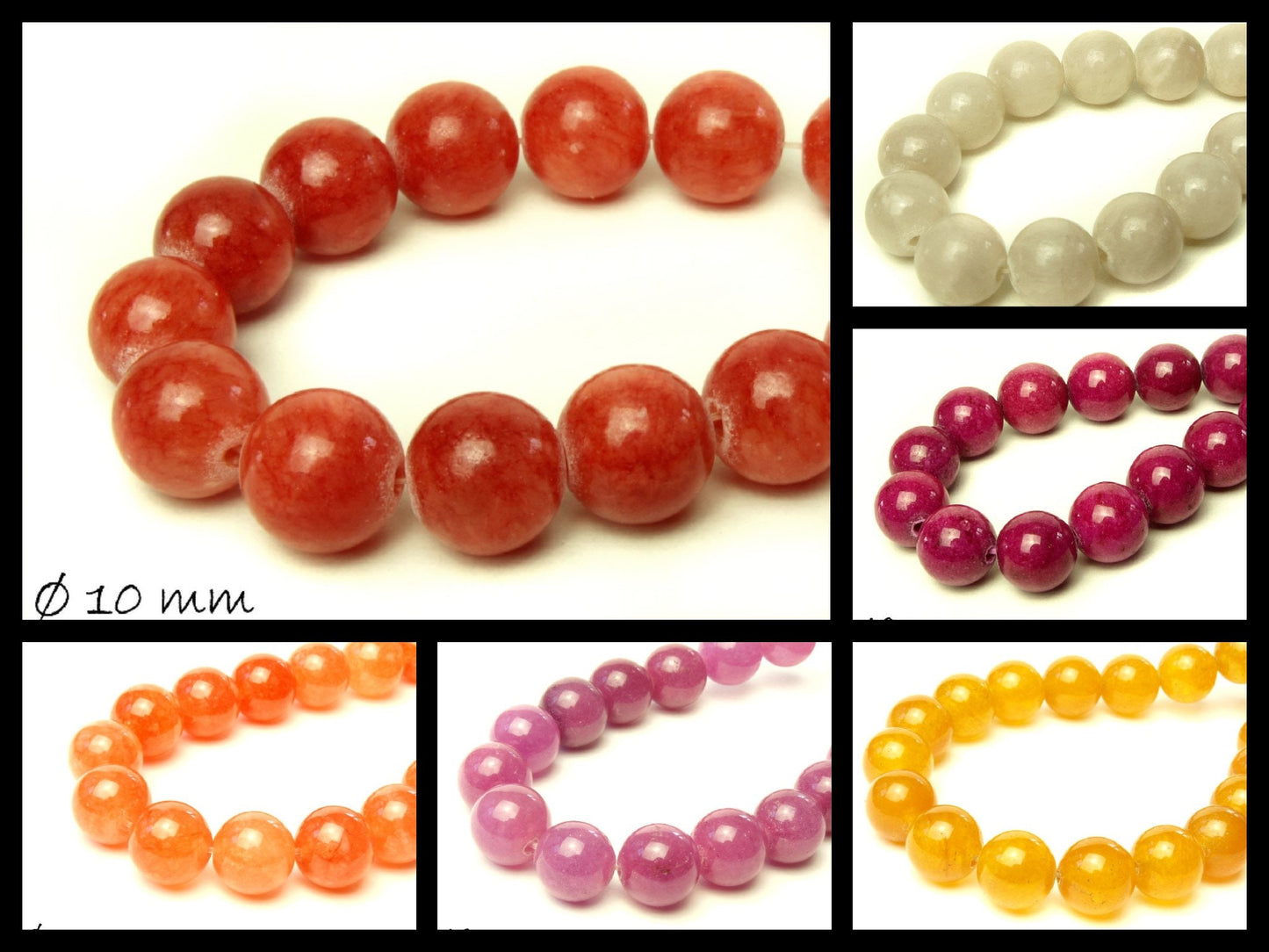 10 Stück Mashan Jade Perlen, verschiedene Farben, Ø 10 mm - 2
