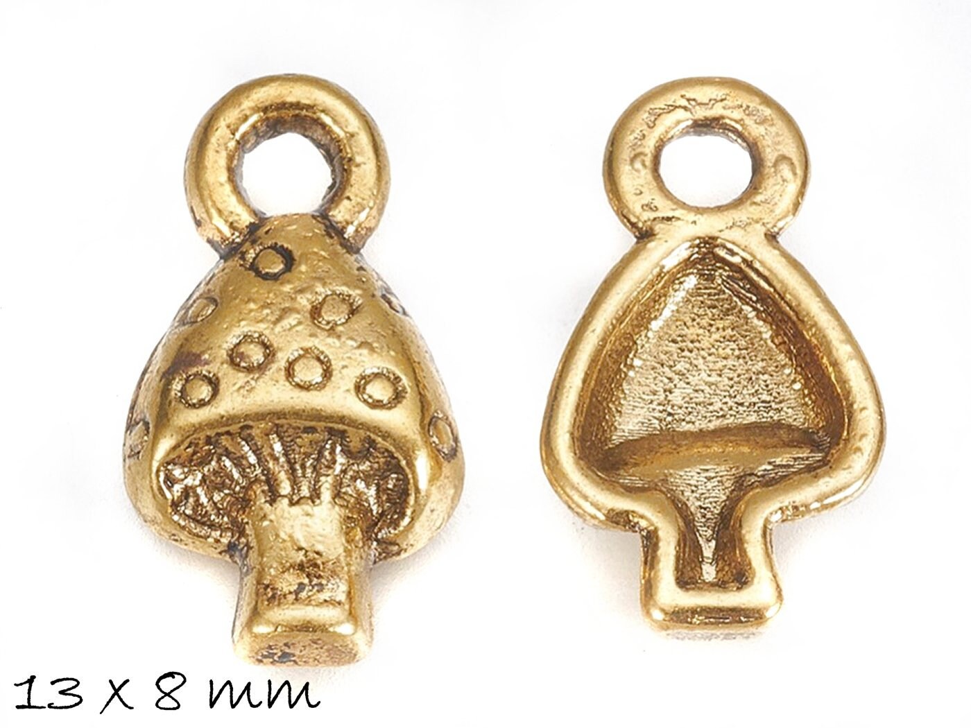 6 Stück Anhänger Pilz in gold, 13 x 8 mm