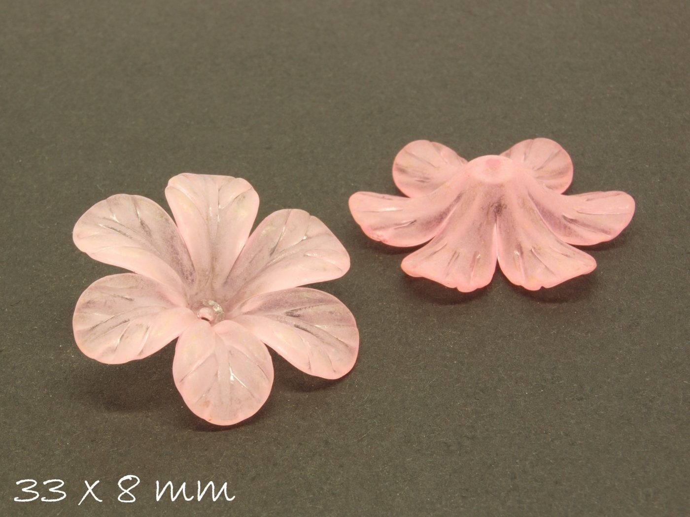 6 Stück gefrostete lucite Acrylblüten, 33 x 8 mm, Rosa