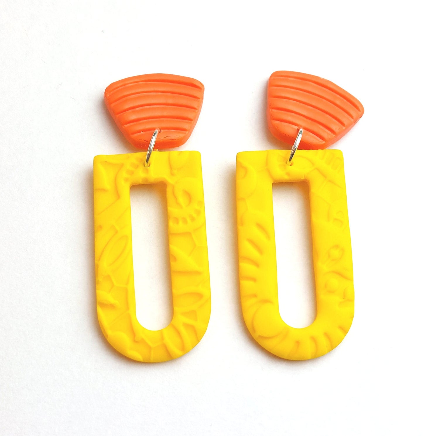 Statement Ohrringe Polymer Clay Blätter Palme Herzen gelb orange nach Wahl