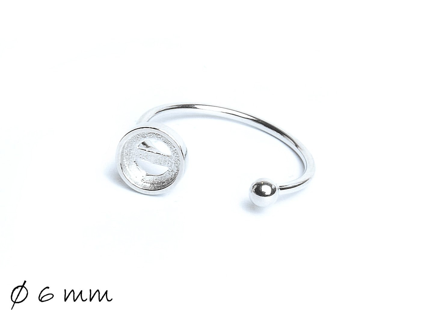 1 Stück Ring Rohling, Sterling Silber 925, silber, mit Fassung Ø 6 mm