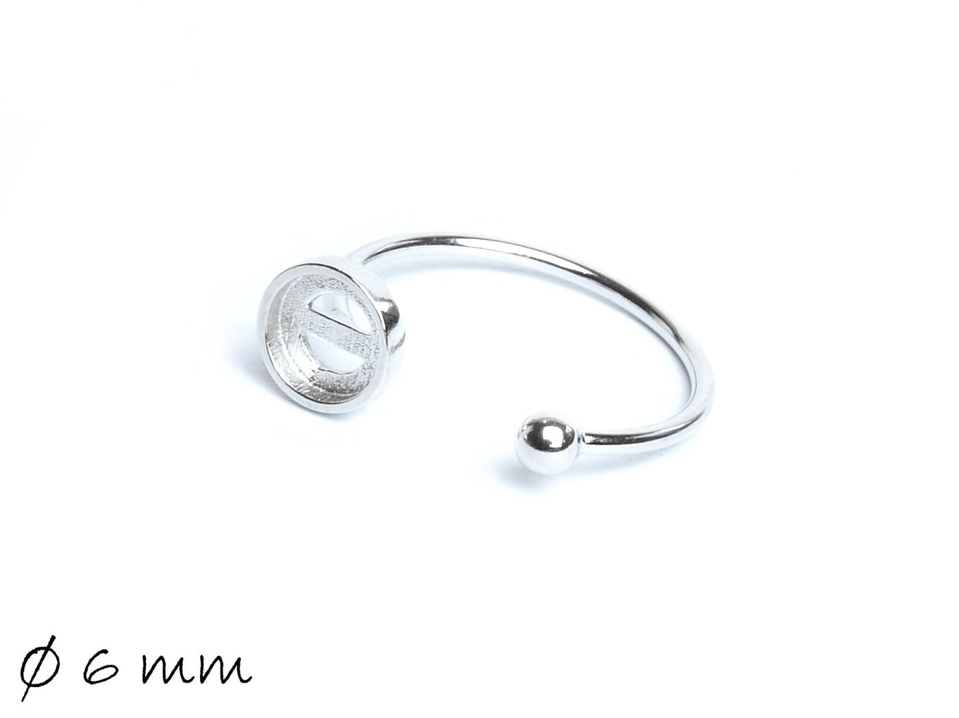 1 Stück Ring Rohling, Sterling Silber 925, silber, mit Fassung Ø 6 mm