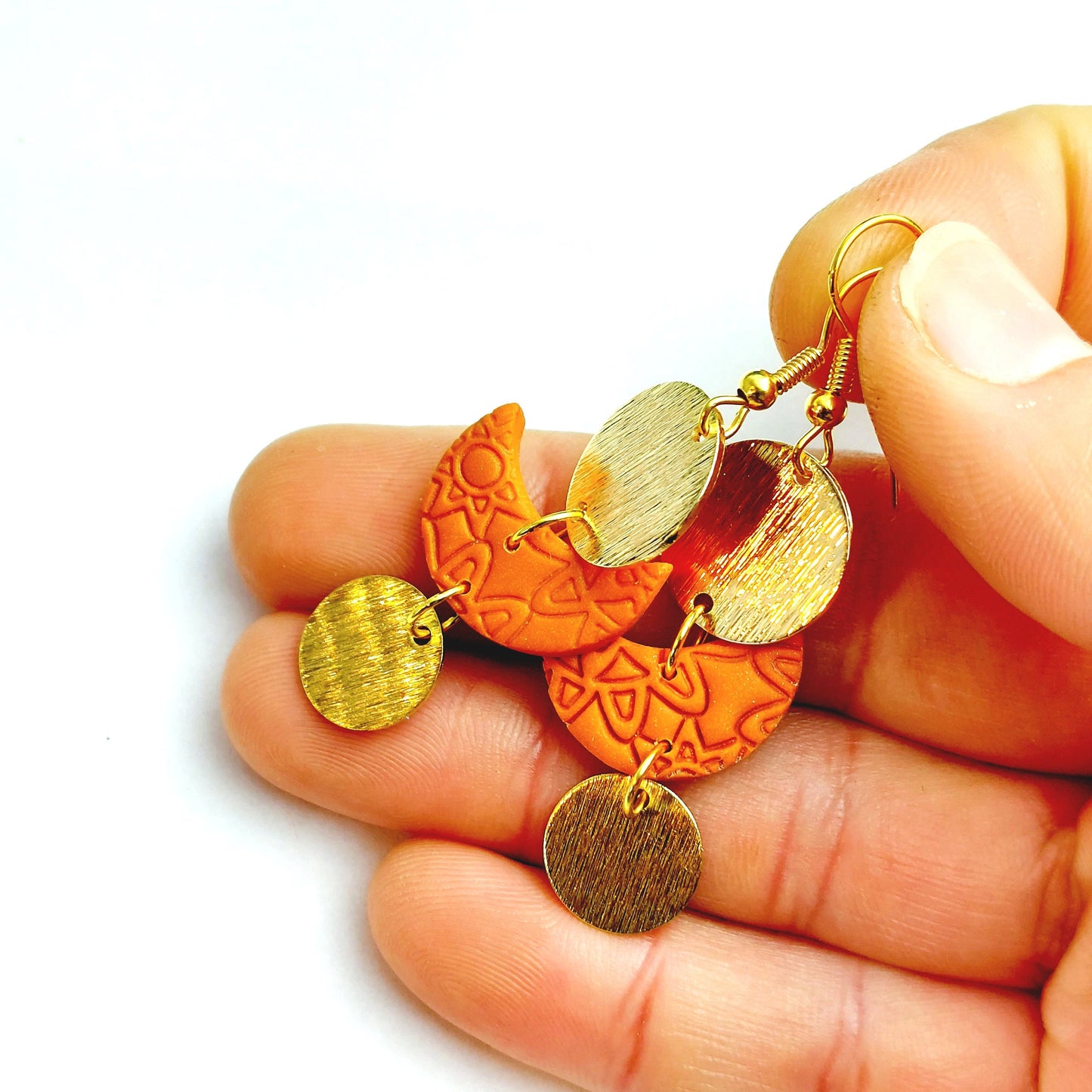 Statement Ohrringe Polymer Clay geometrisch braun gold nach Wahl