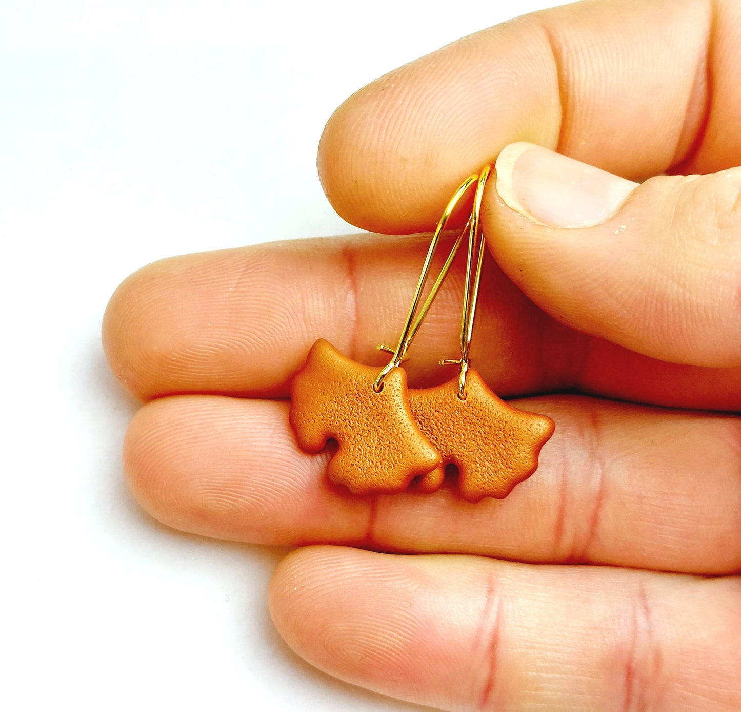 Statement Ohrringe Polymer Clay Blätter Muschel geometrisch braun gold nach Wahl