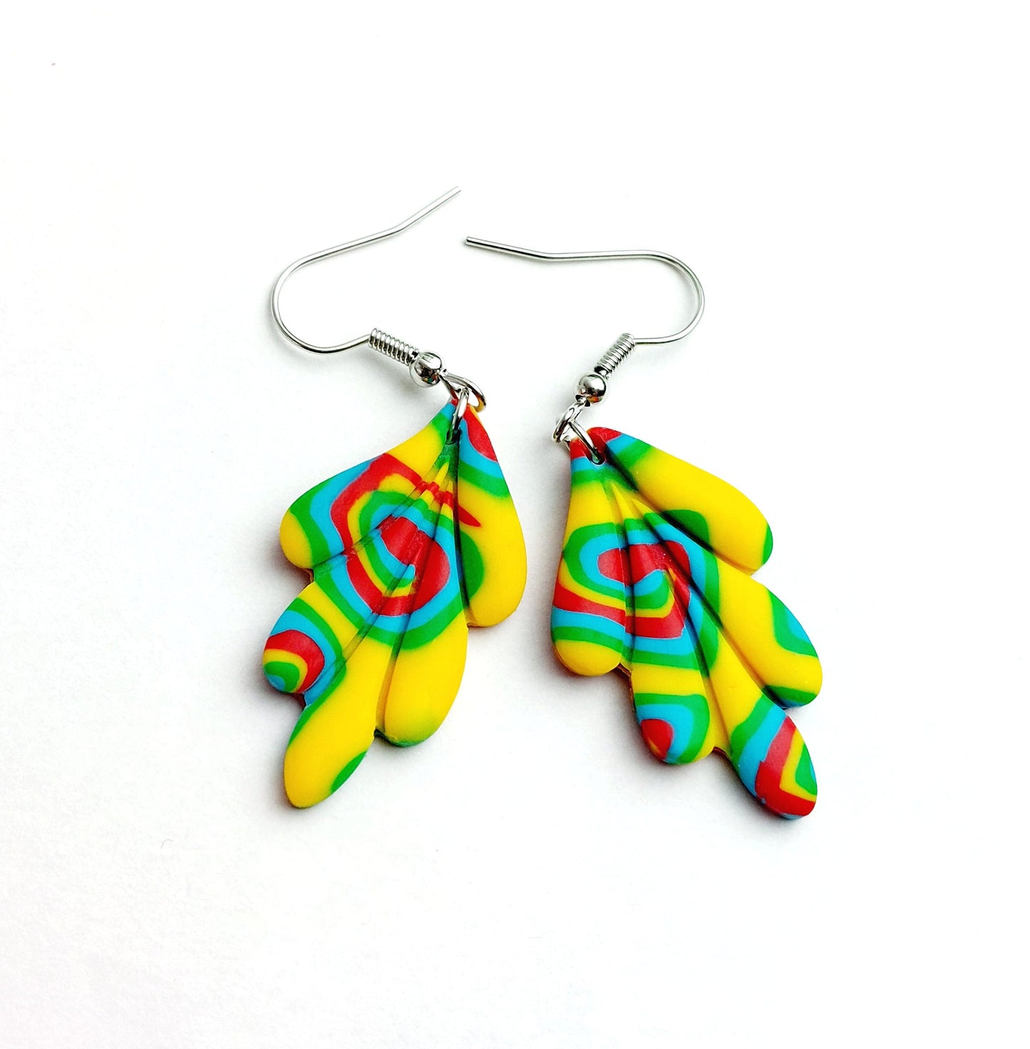 Statement Ohrringe Polymer Clay Blätter grün farbig bunt Creolen nach Wahl