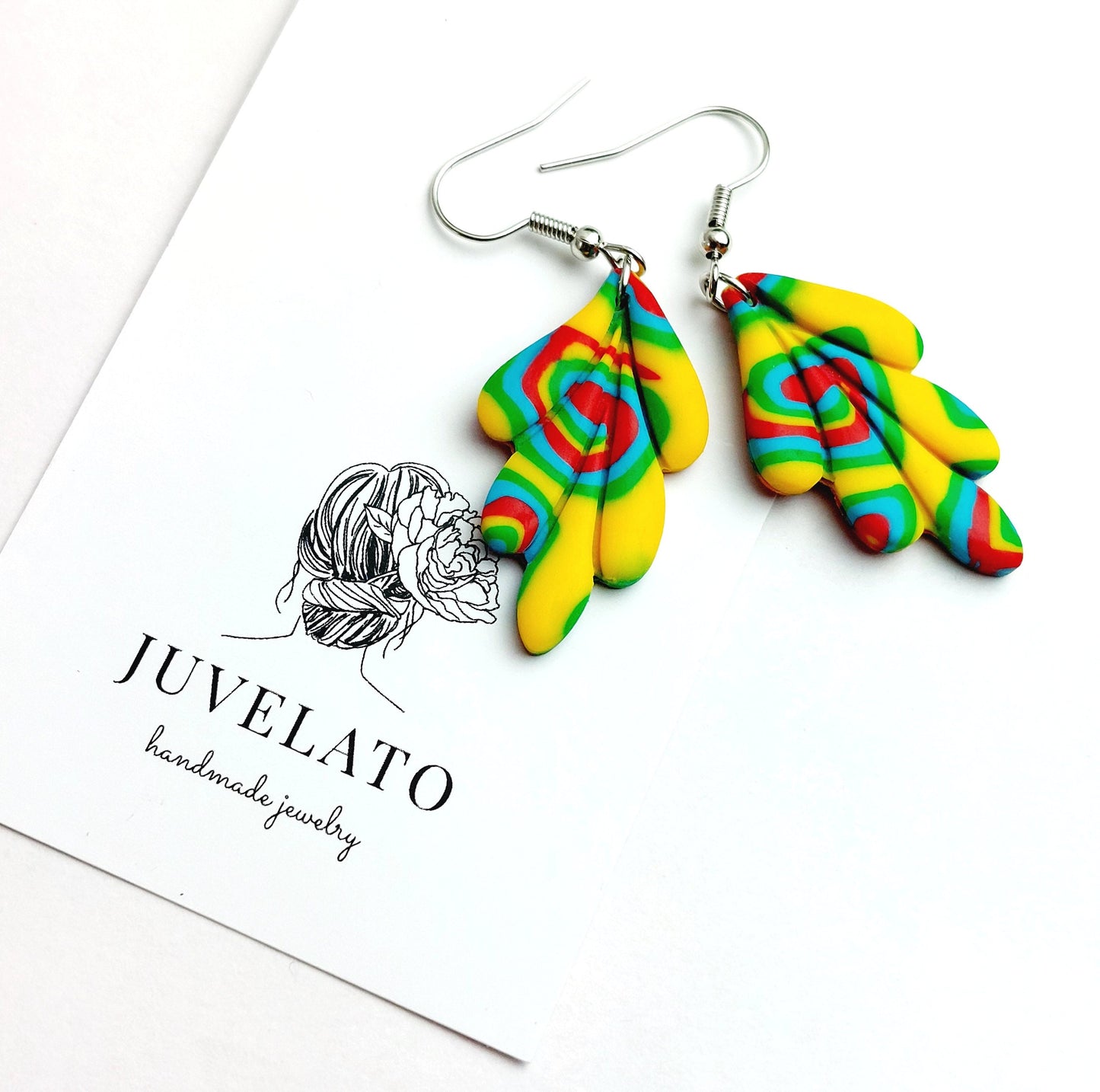 Statement Ohrringe Polymer Clay Blätter grün farbig bunt Creolen nach Wahl