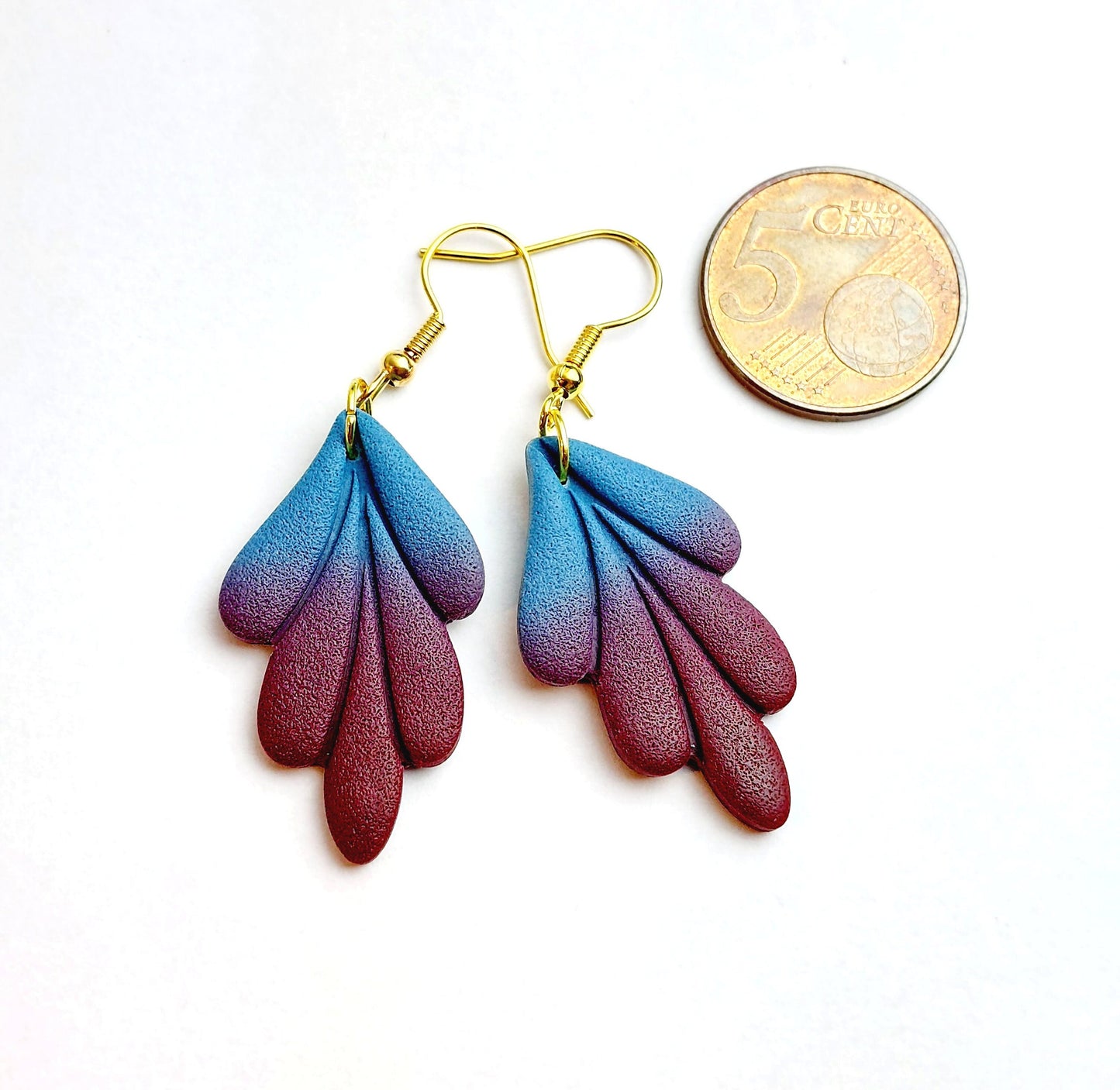 Statement Ohrringe Polymer Clay bordeaux rot weinrot blau gold Blätter Muschel Creolen nach Wahl
