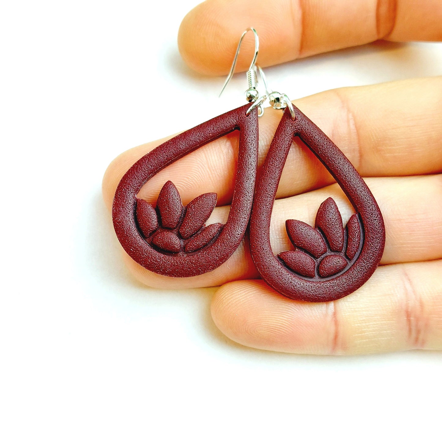 Statement Ohrringe Polymer Clay bordeaux rot weinrot blau gold Blätter Blüten Creolen nach Wahl