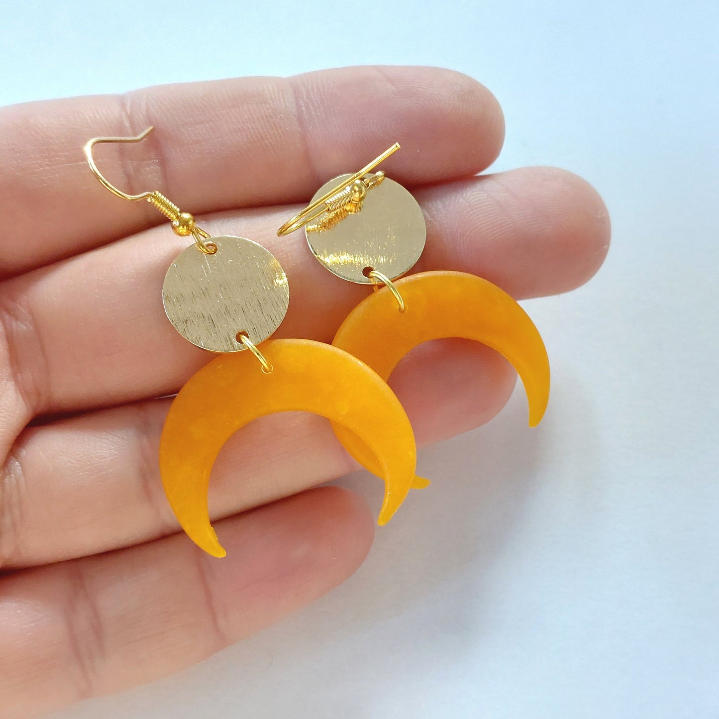 Statement Ohrringe Polymer Clay geometrisch Bernstein orange gold nach Wahl