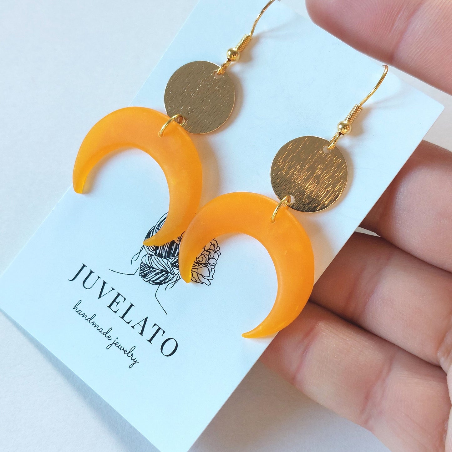 Statement Ohrringe Polymer Clay geometrisch Bernstein orange gold nach Wahl