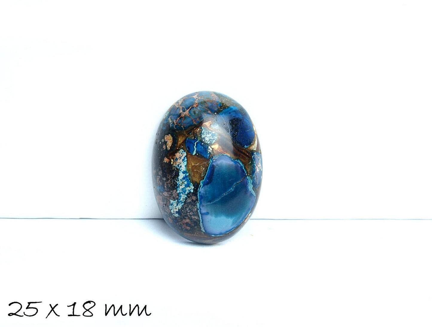 1 Stück ovaler Edelstein Cabochon, synthetischer Regalit, 25 x 18 mm, blau