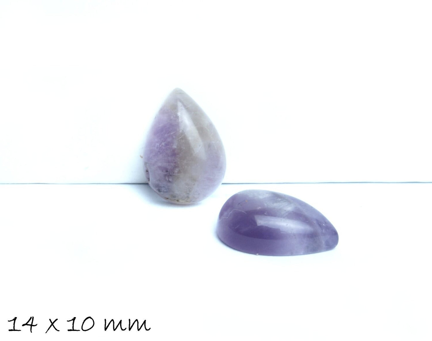 2 Stück Edelstein Tropfen-Cabochons, Amethyst, 14 x 10 mm
