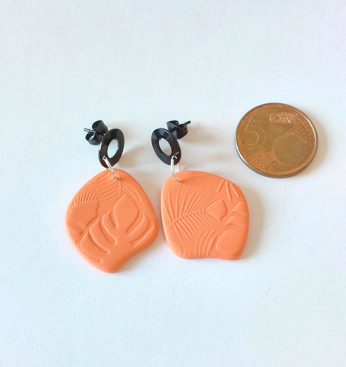 Statement Ohrringe Polymer Clay geometrisch Bernstein orange rot schwarz nach Wahl