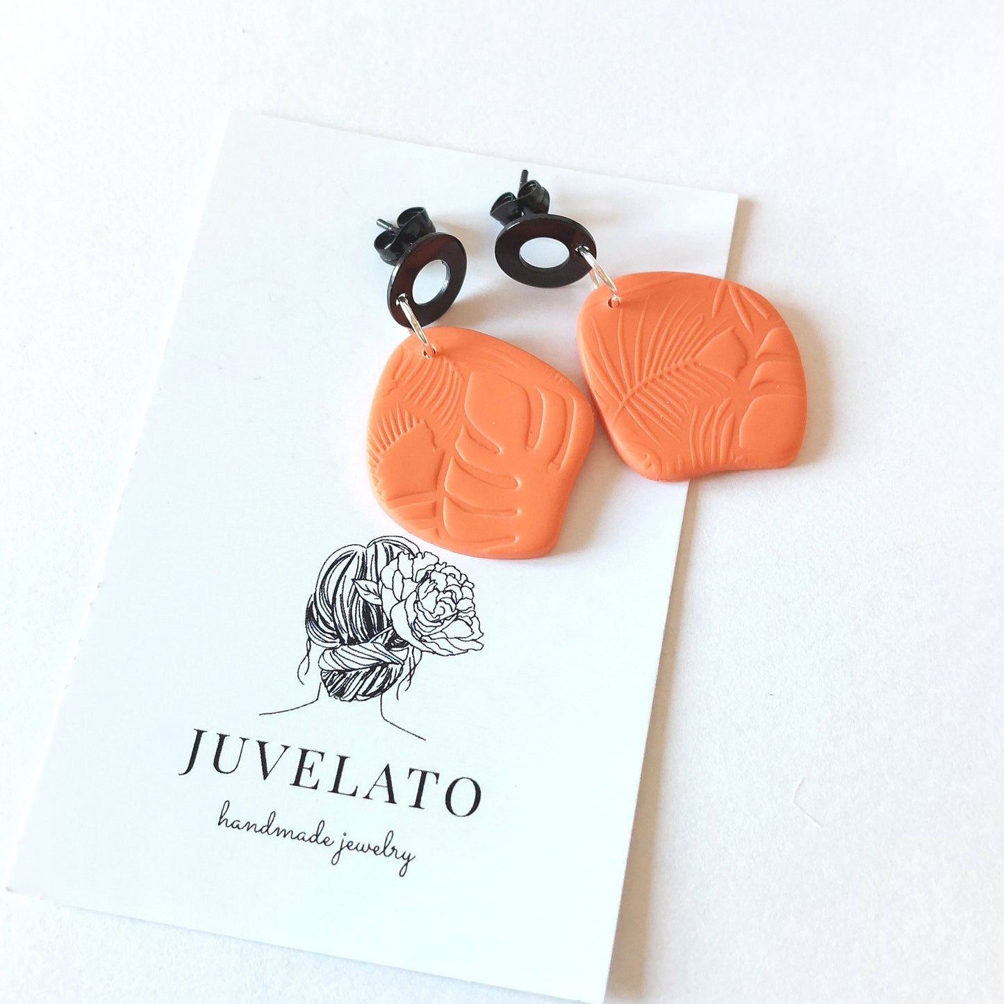 Statement Ohrringe Polymer Clay geometrisch Bernstein orange rot schwarz nach Wahl