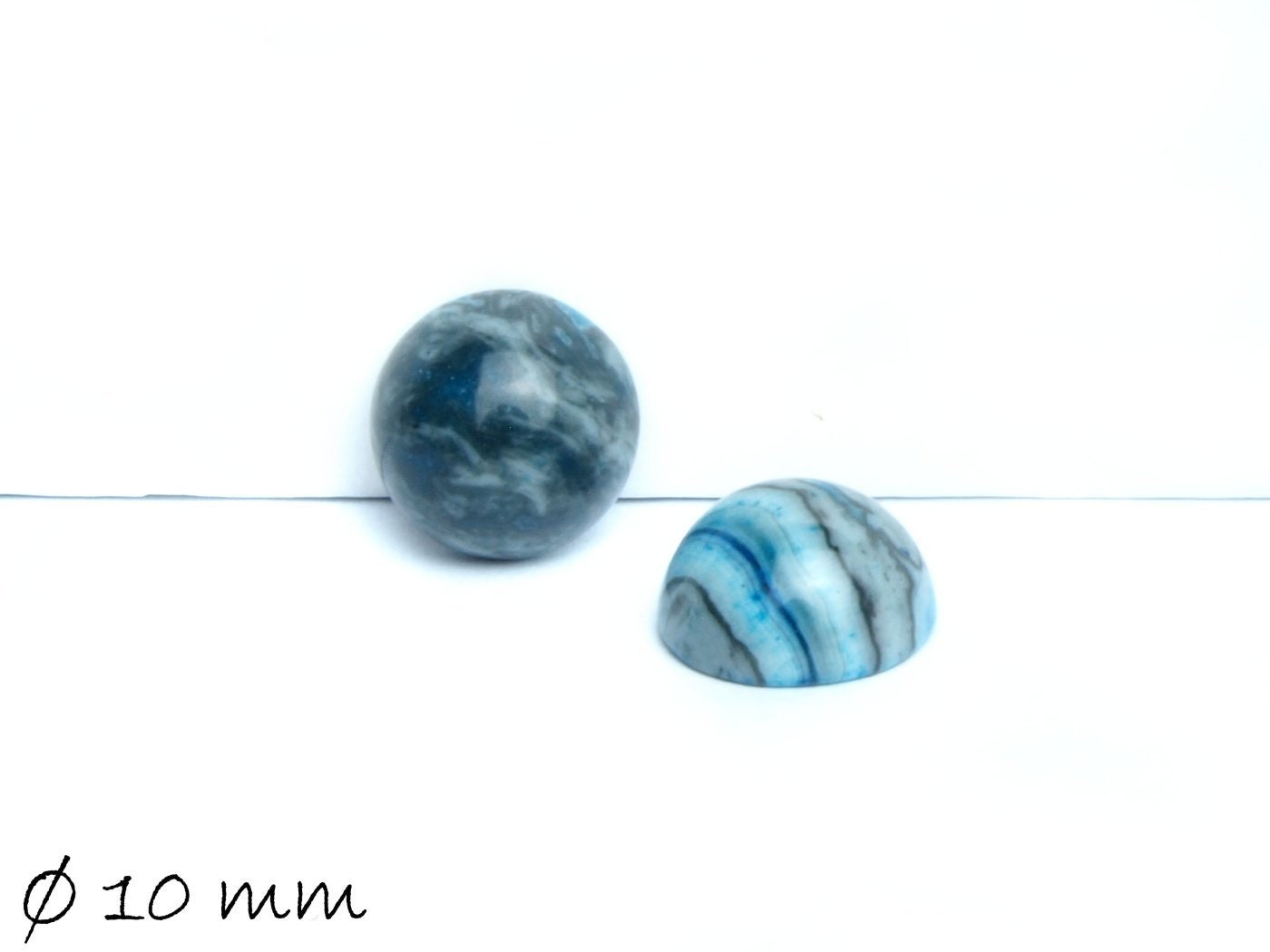 2 Stück Edelstein Cabochons, blauer Ripple Jasper, 10 mm