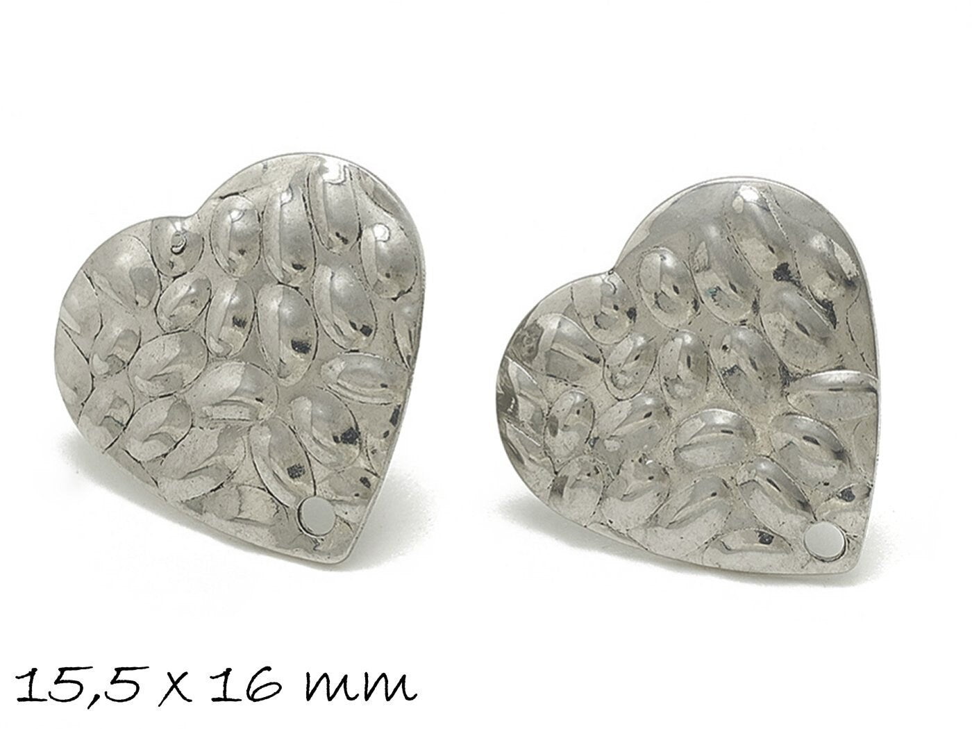 10 Stück Edelstahl Ohrstecker Herz, silber, 15,5 x 16 mm